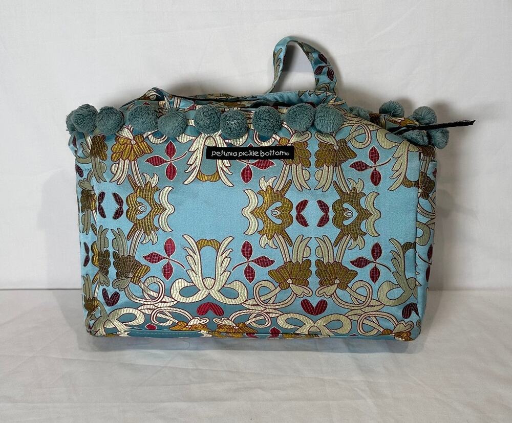 Vintage Petunia Pickle Bottom Purse Toddler Tote Diaper Bag Dressy Pom Poms